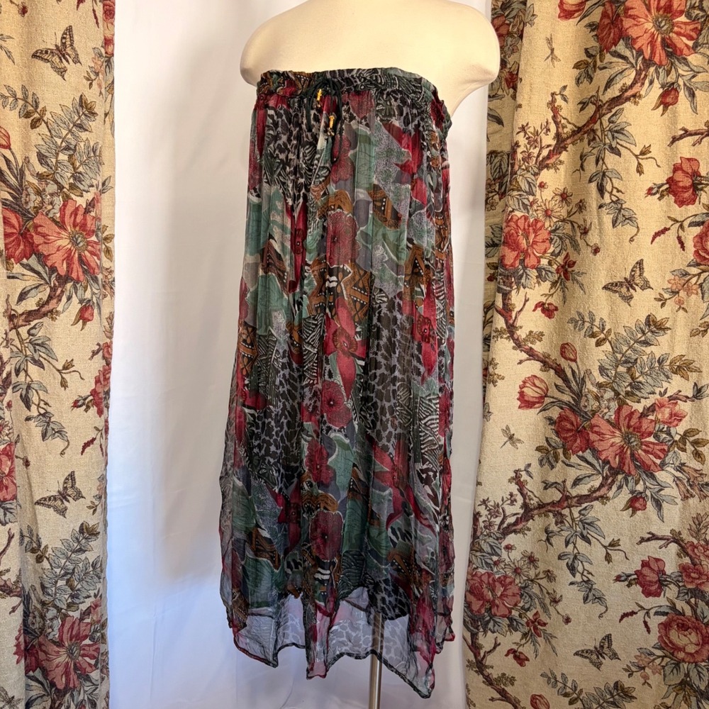 XESSORIUM Vintage 90s Stunning Floral and leopard Print flowy rayon maxi skirt - Picture 2 of 13